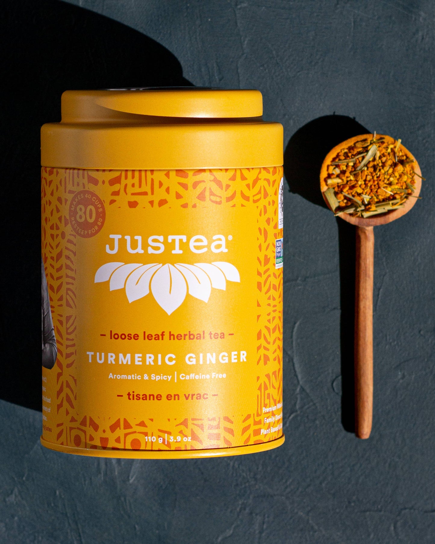 JusTea: Turmeric Ginger Tin & Spoon - Organic, Fair-Trade Herbal Tea