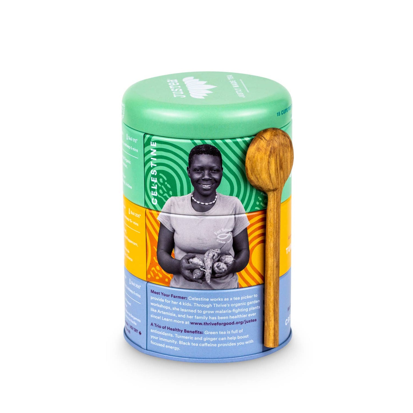 JusTea: Assorted Trio Tin & Spoon - Organic Black, Green, Herbal Tea