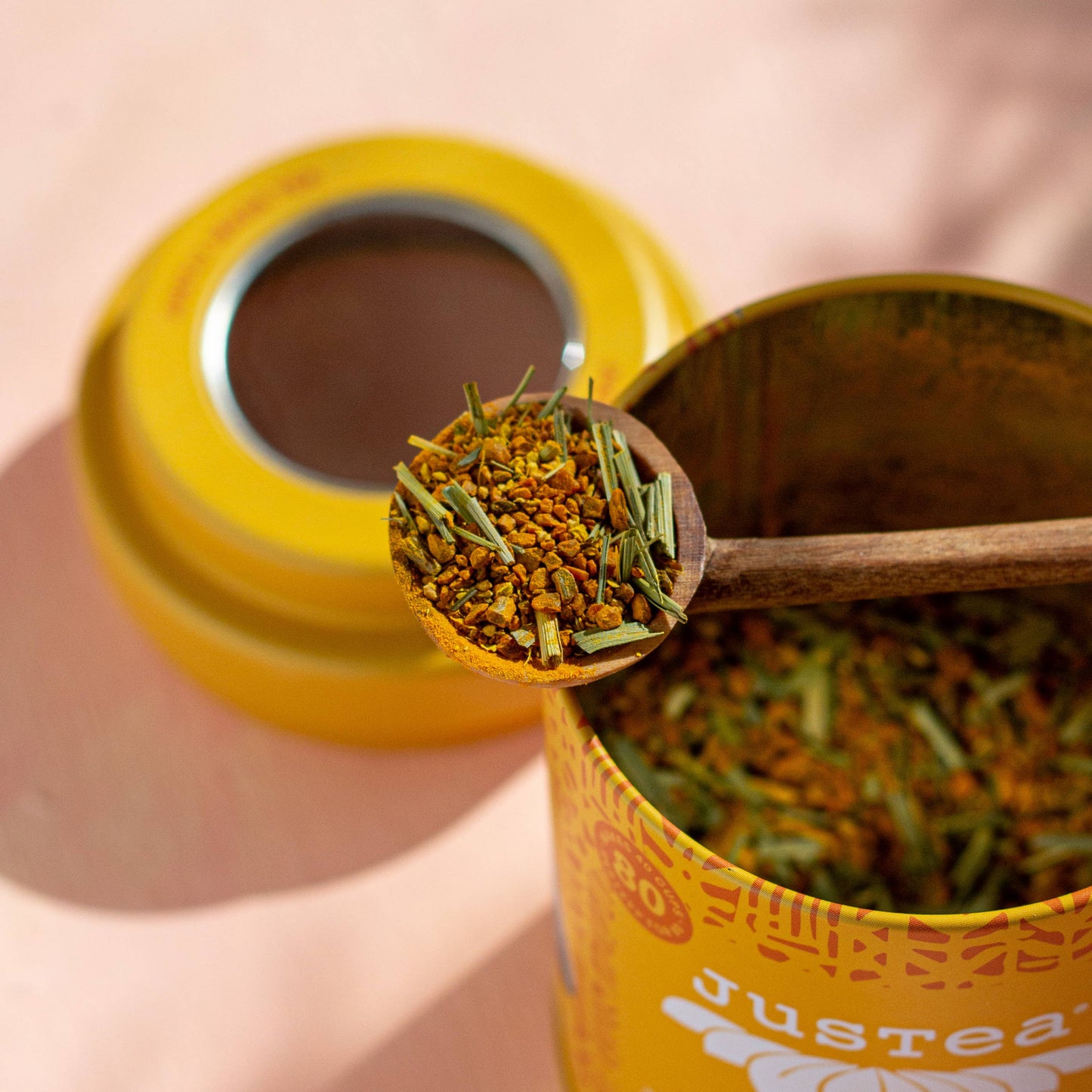JusTea: Turmeric Ginger Tin & Spoon - Organic, Fair-Trade Herbal Tea