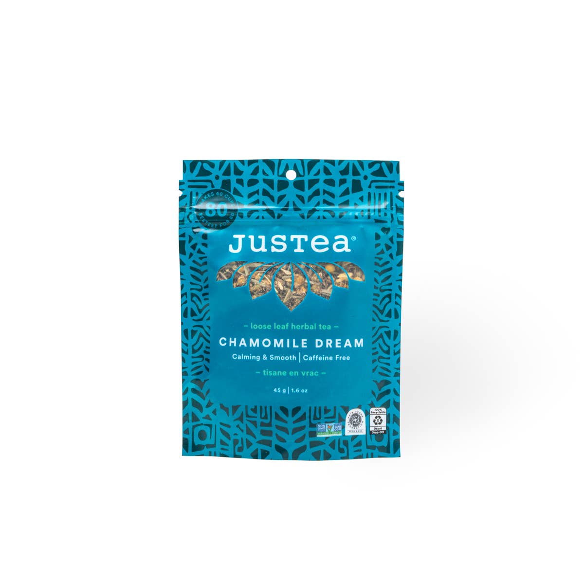 JusTea: Chamomile Dream Stand-up Pouch, FairTrade Calming Herbal Tea