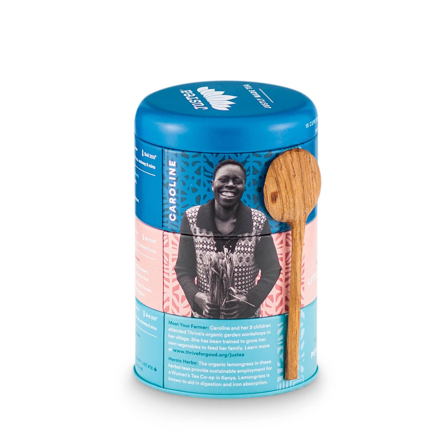 JusTea: Herbal Tea Trio Tin & Spoon - Organic, Fair-Trade Tea Gift
