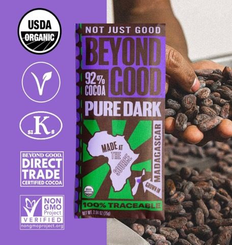 Beyond Good 92% Cocoa Pure Dark Chocolate Bar Grown In Madagascar- 2.64 oz