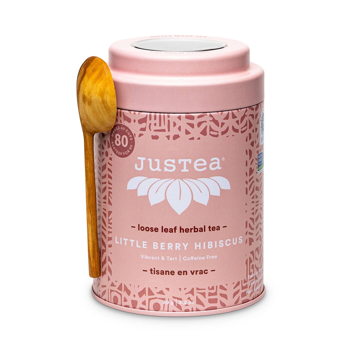 JusTea: Little Berry Hibiscus Tin & Spoon - Organic, Fair Herbal Tea