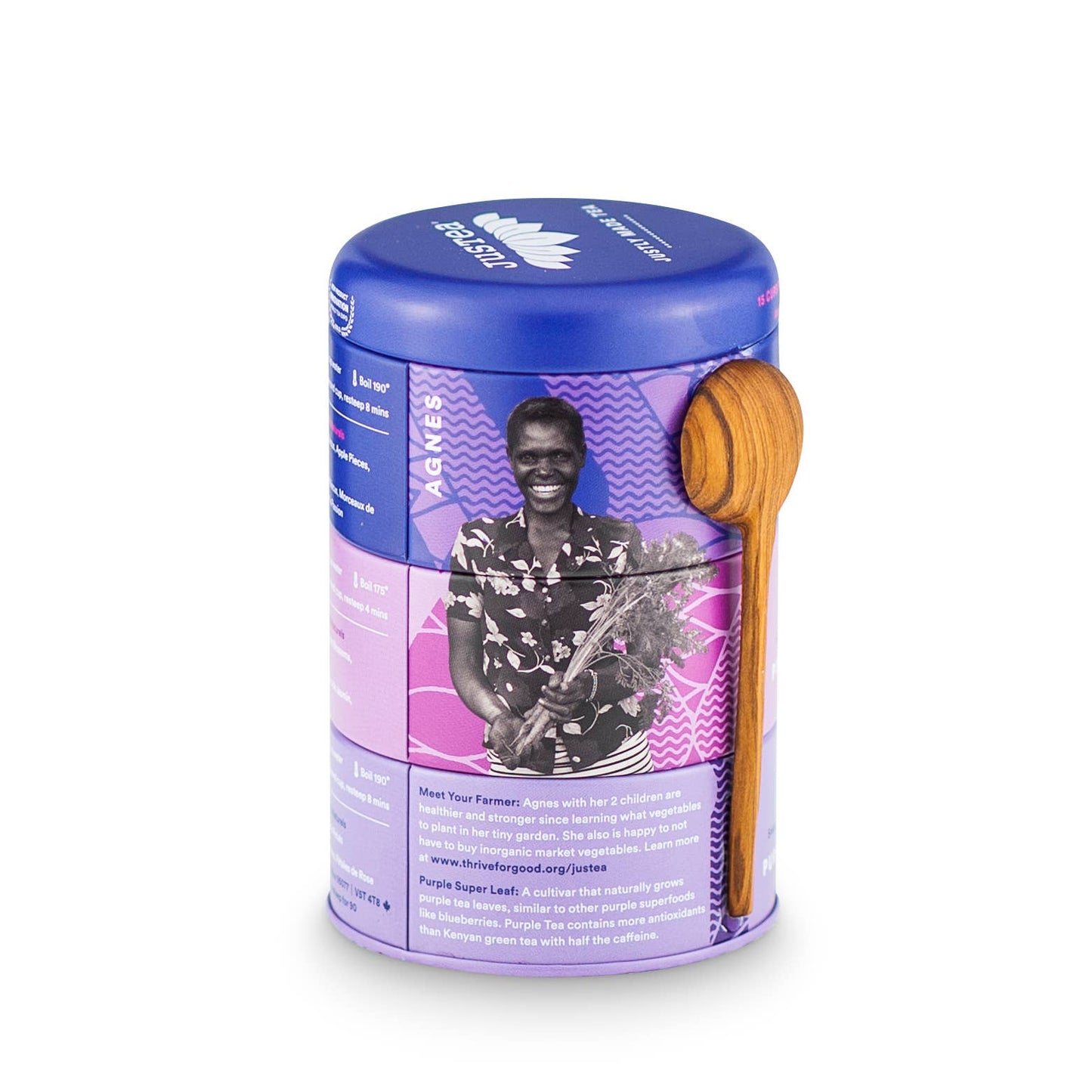 JusTea: Purple Tea Trio Tin & Spoon - Organic, Fair-Trade Tea Gift