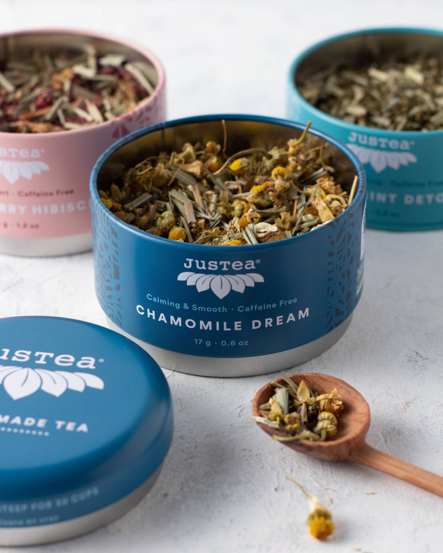 JusTea: Herbal Tea Trio Tin & Spoon - Organic, Fair-Trade Tea Gift