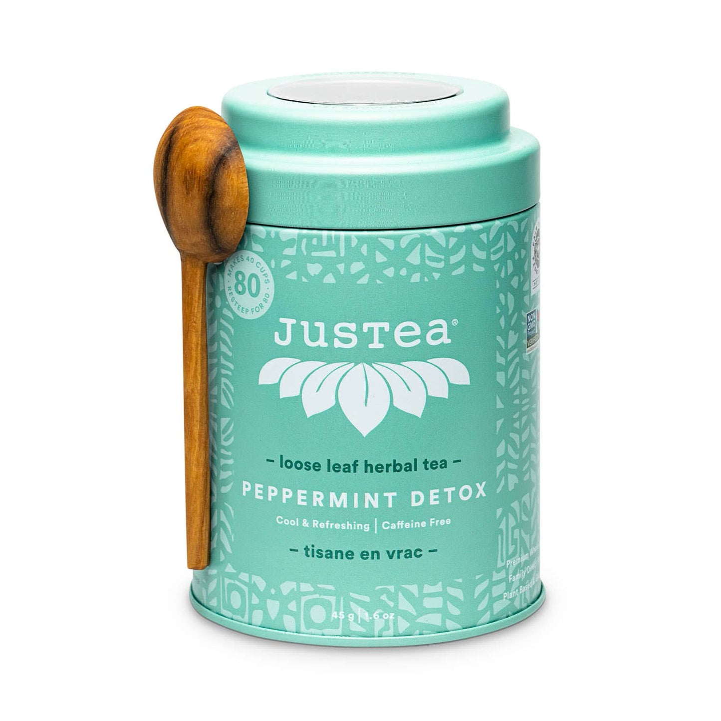 JusTea: Peppermint Detox Tin & Spoon- Organic, Fair-Trade Herbal Tea