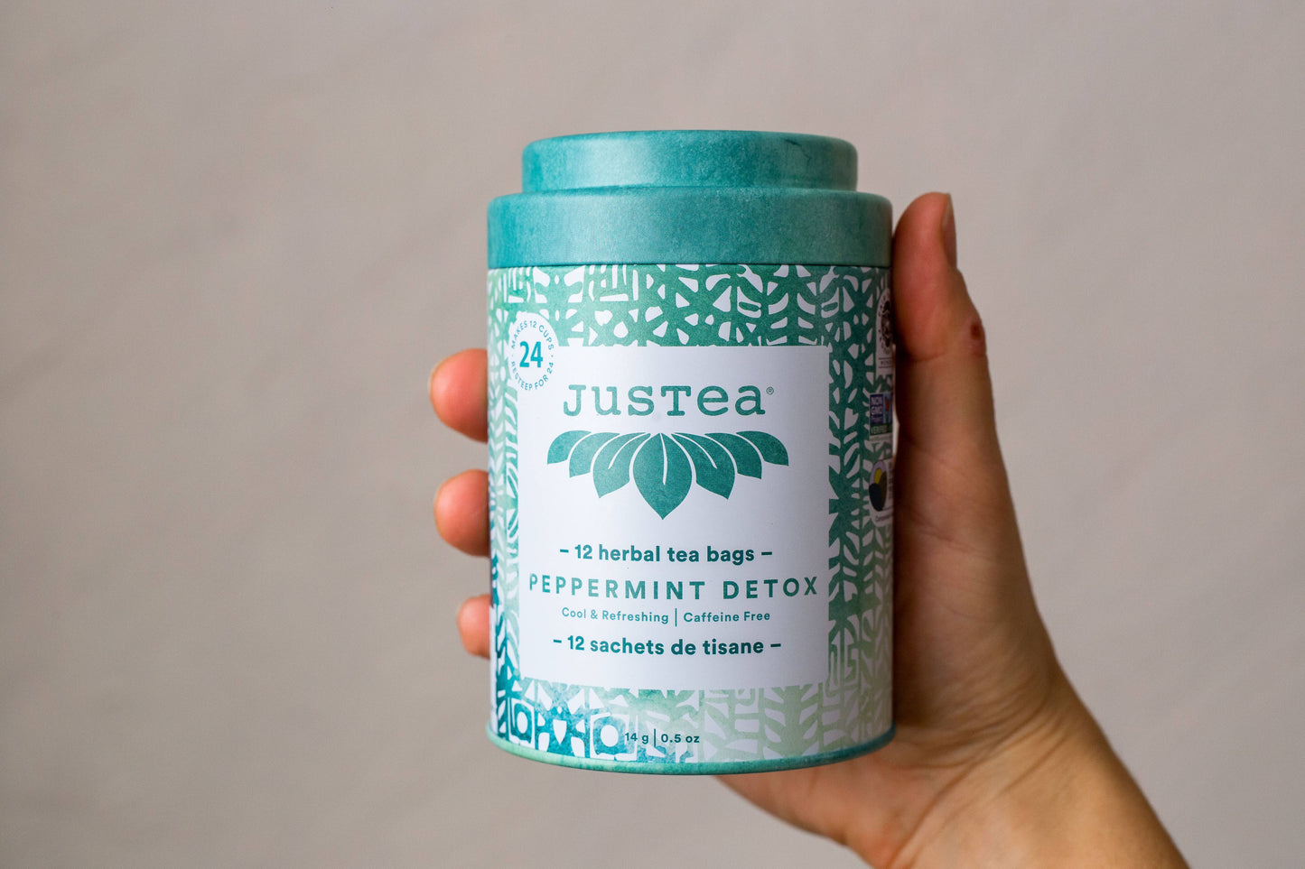 JusTea: Peppermint Detox Tea Bag Tin - Organic Fair-Trade Herbal Tea