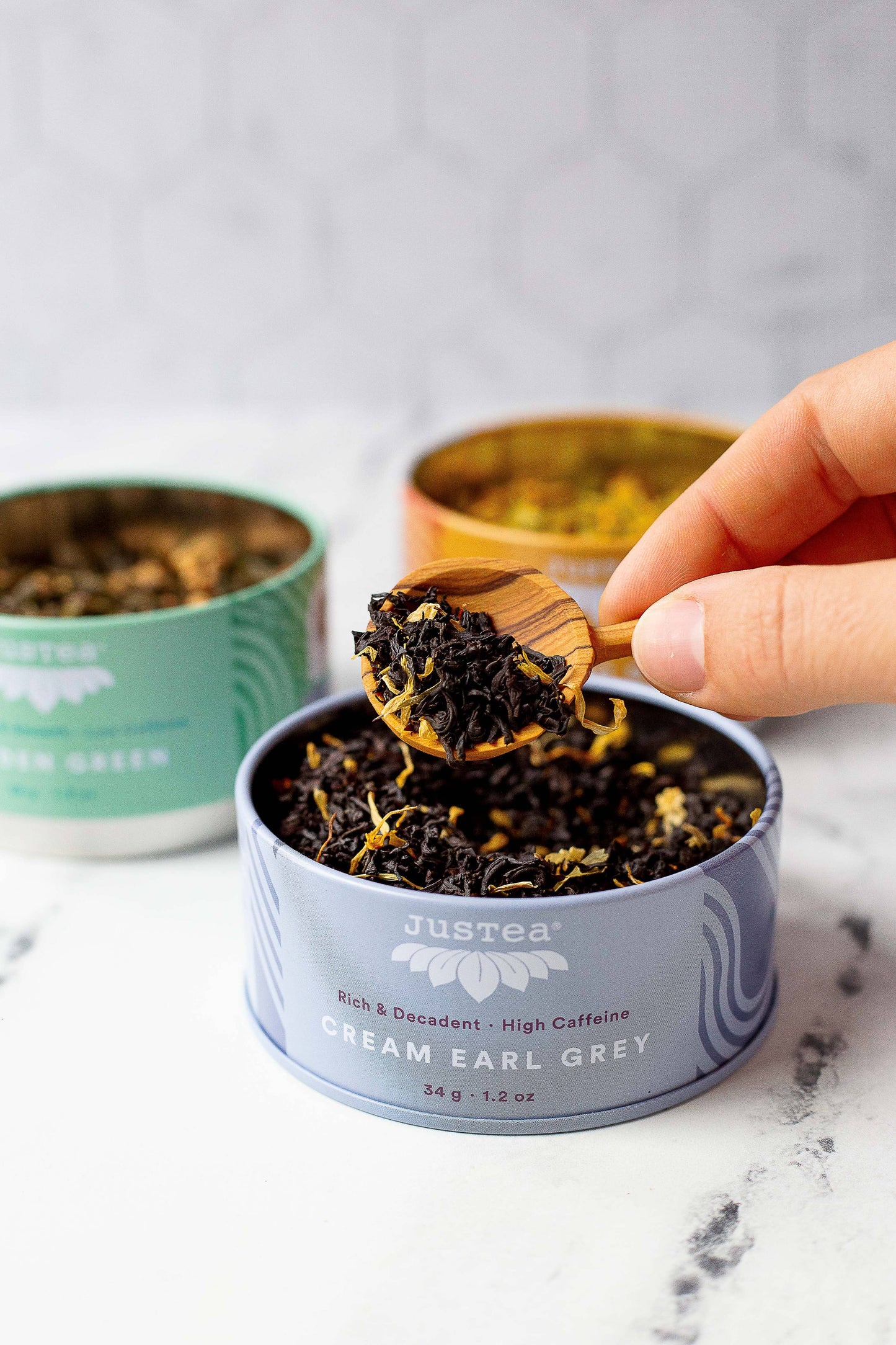 JusTea: Assorted Trio Tin & Spoon - Organic Black, Green, Herbal Tea