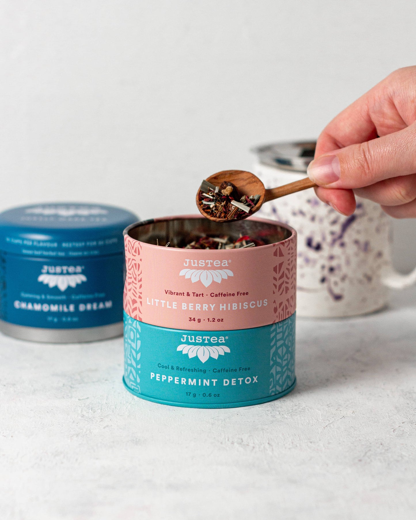 JusTea: Herbal Tea Trio Tin & Spoon - Organic, Fair-Trade Tea Gift