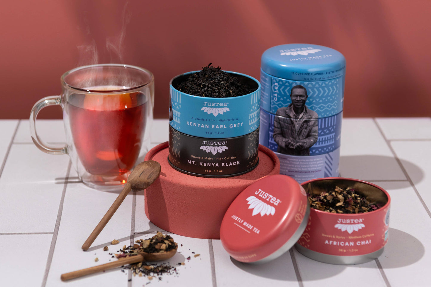 JusTea: Black Tea Trio Tin & Spoon - Organic, Fair-Trade Tea Gift