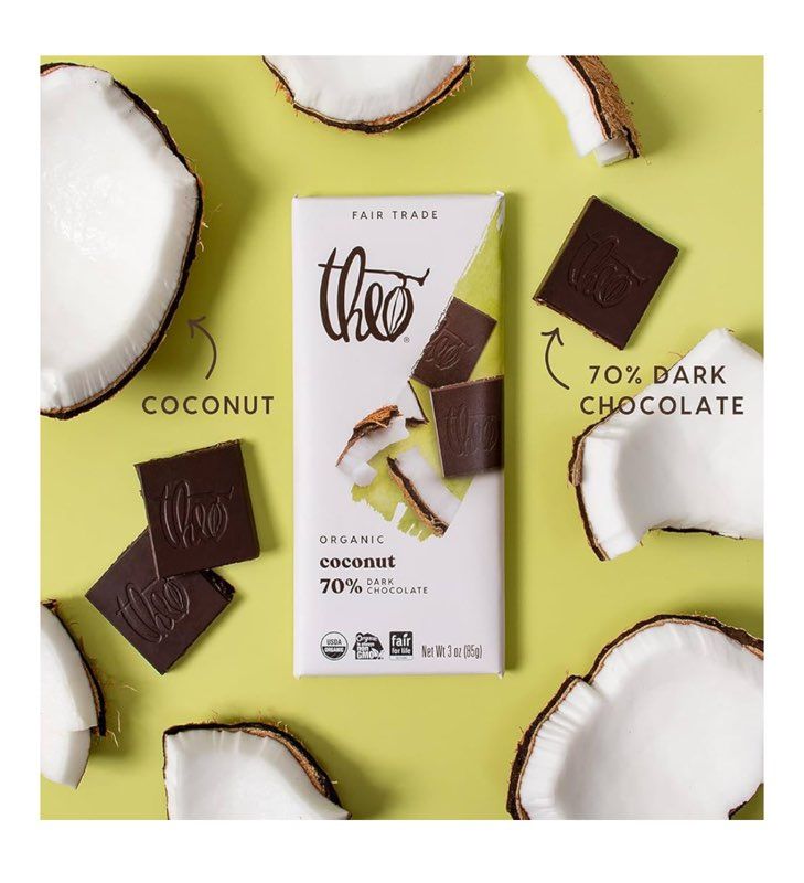 Theo Chocolate Organic Bar - Dark Chocolate - 70 %Cacao -Coconut -3 Oz