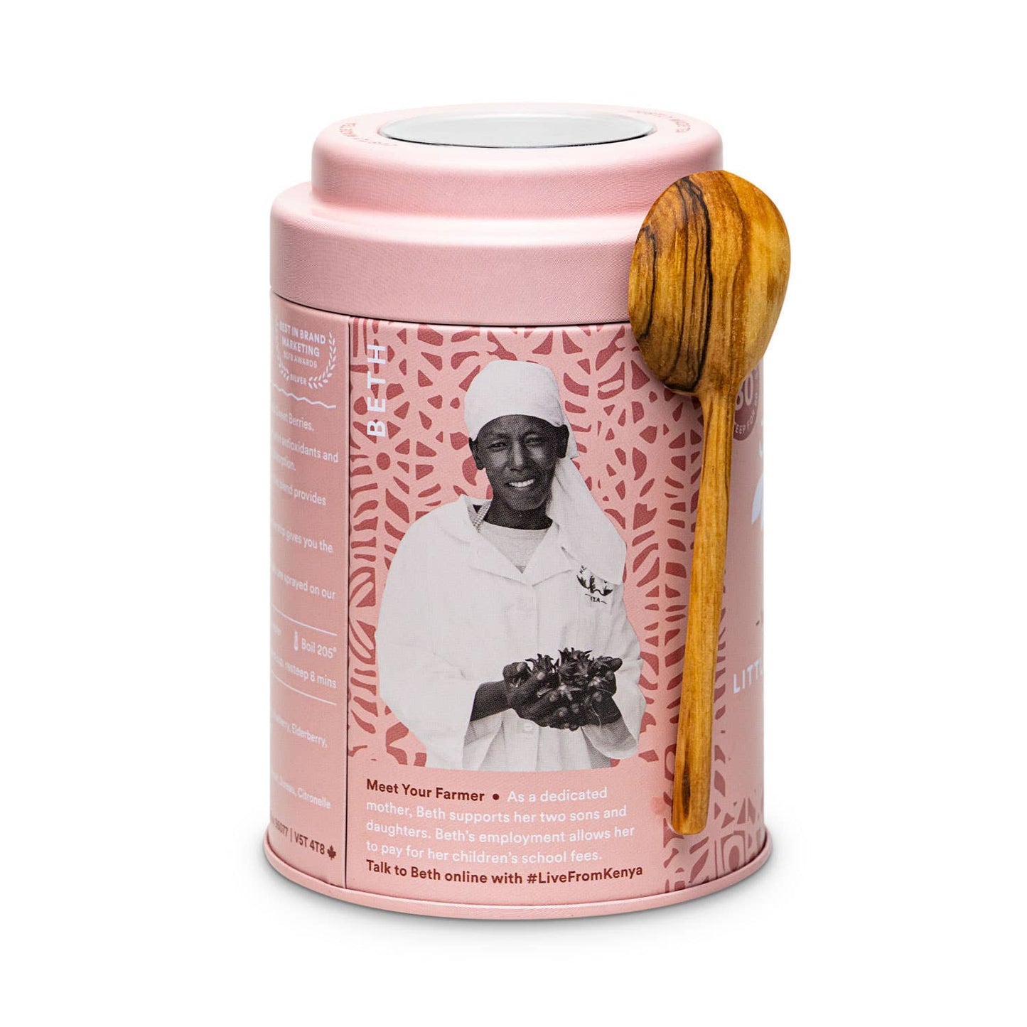 JusTea: Little Berry Hibiscus Tin & Spoon - Organic, Fair Herbal Tea
