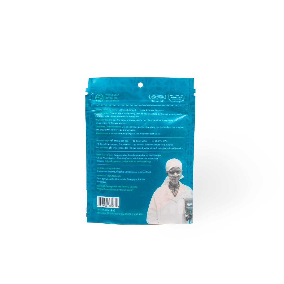 JusTea: Chamomile Dream Stand-up Pouch, FairTrade Calming Herbal Tea