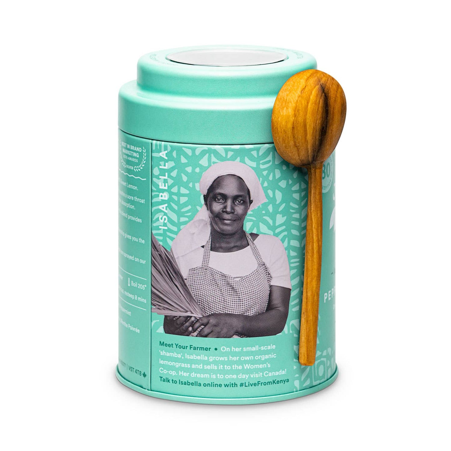 JusTea: Peppermint Detox Tin & Spoon- Organic, Fair-Trade Herbal Tea
