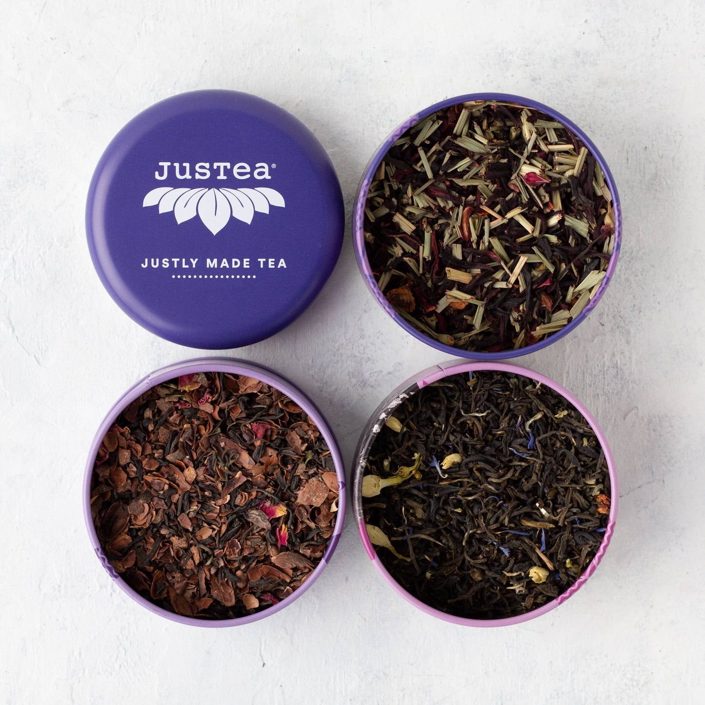 JusTea: Purple Tea Trio Tin & Spoon - Organic, Fair-Trade Tea Gift