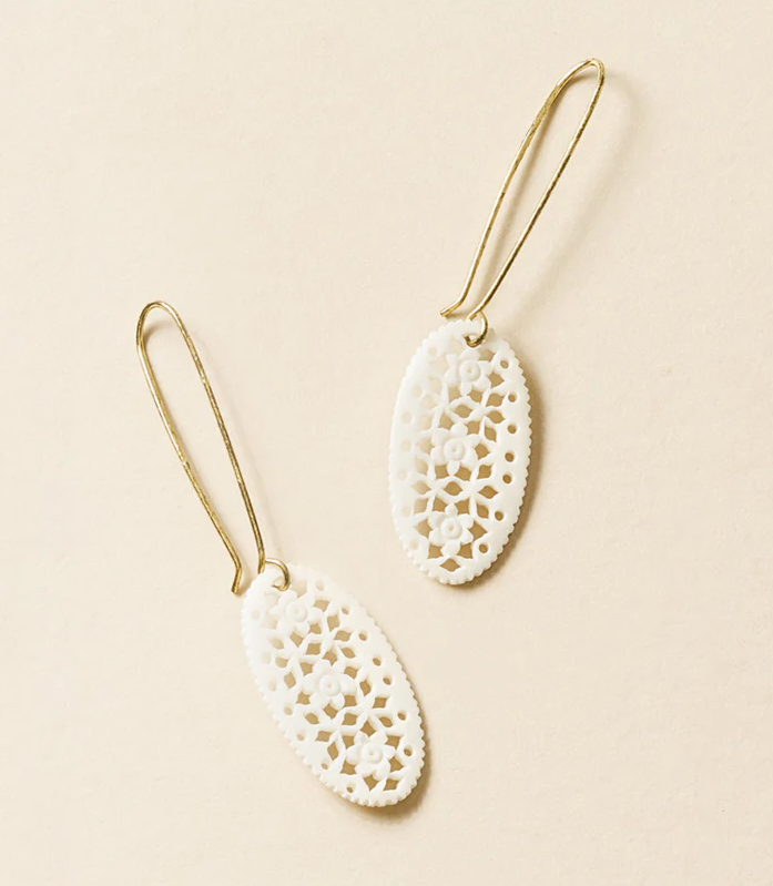 Matr Boomie Fair Trade: Charu Filigree Bone and Brass Drop Earrings