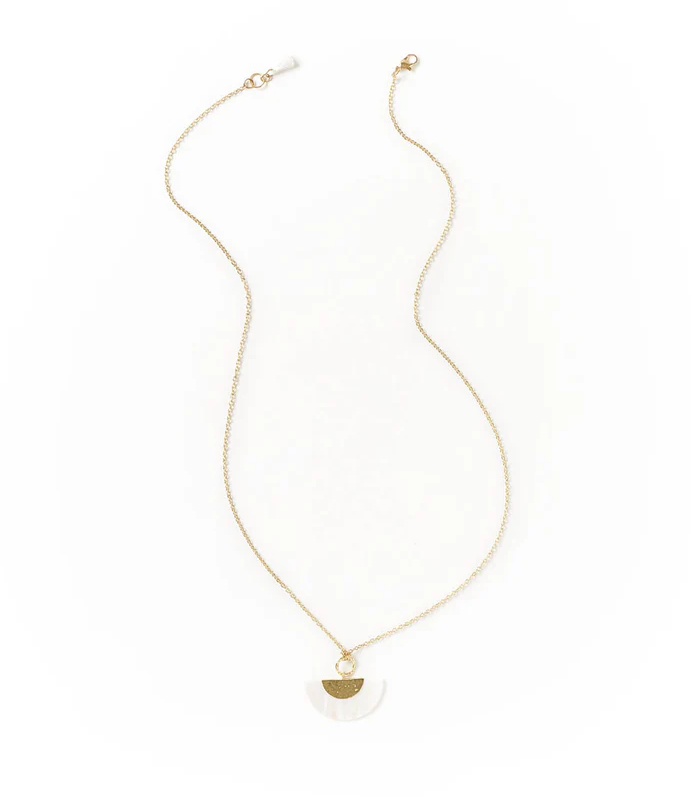 Matr Boomie Fair Trade: Sindhuja Fan Pendant Drop Necklace - Mother of Pearl, Brass