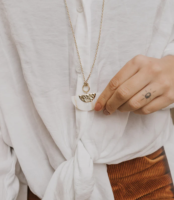 Matr Boomie Fair Trade: Sindhuja Fan Pendant Drop Necklace - Mother of Pearl, Brass