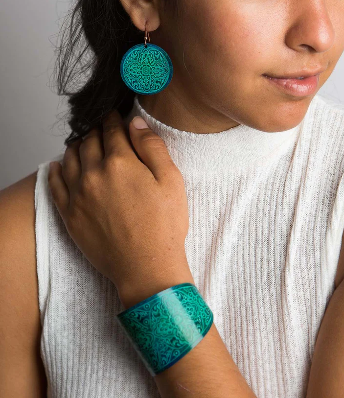 Matr Boomie Fair Trade: Devika Teal Disc Drop Earrings
