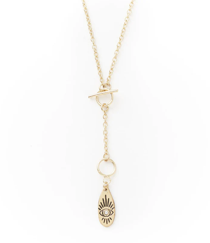 Matr Boomie Fair Trade: Ruchi Evil Eye Charm Gold Dainty Drop Lariat Necklace