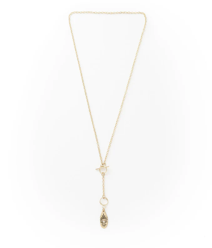 Matr Boomie Fair Trade: Ruchi Evil Eye Charm Gold Dainty Drop Lariat Necklace