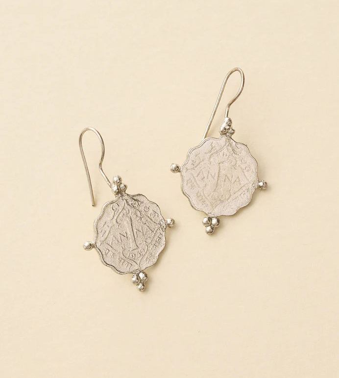 Matr Boomie Fair Trade: Sikka Silver Coin Drop Earrings - sustainable jewelry