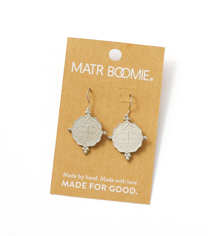 Matr Boomie Fair Trade: Sikka Silver Coin Drop Earrings - sustainable jewelry