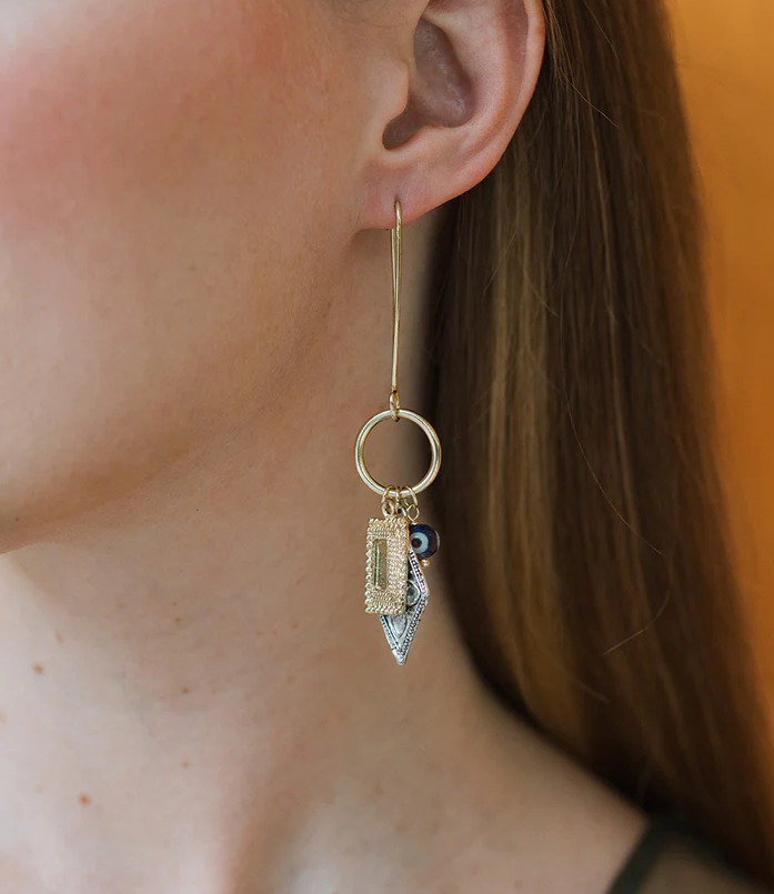 Matr Boomie Fair Trade: Drishti Evil Eye Dangle Drop Charm Earrings