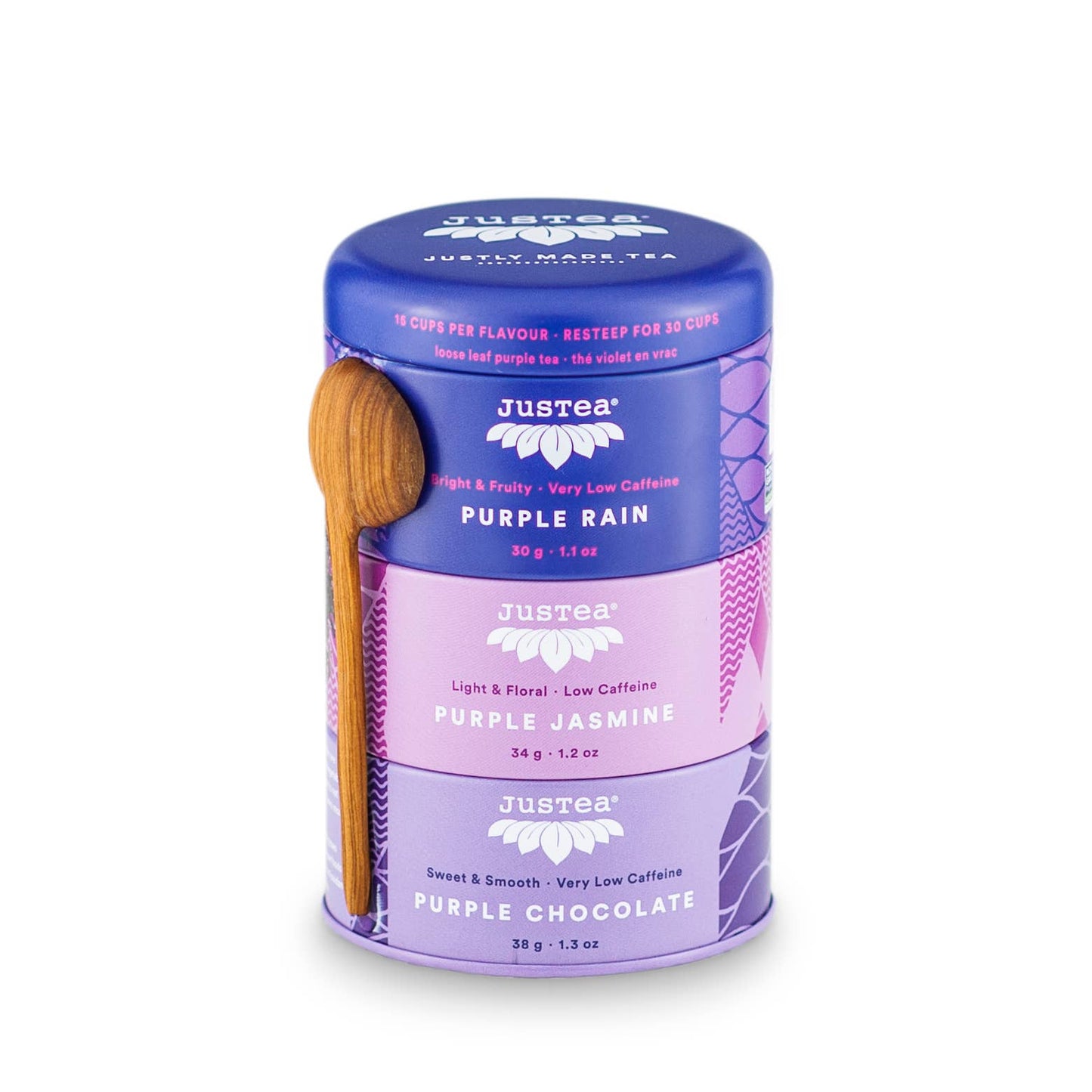 JusTea: Purple Tea Trio Tin & Spoon - Organic, Fair-Trade Tea Gift