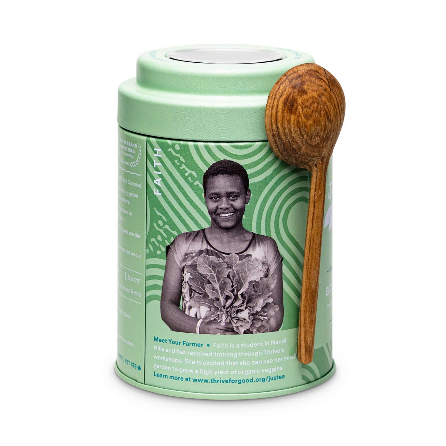 JusTea: Coconut Green Tin & Spoon - Organic, Fair-Trade, Green Tea