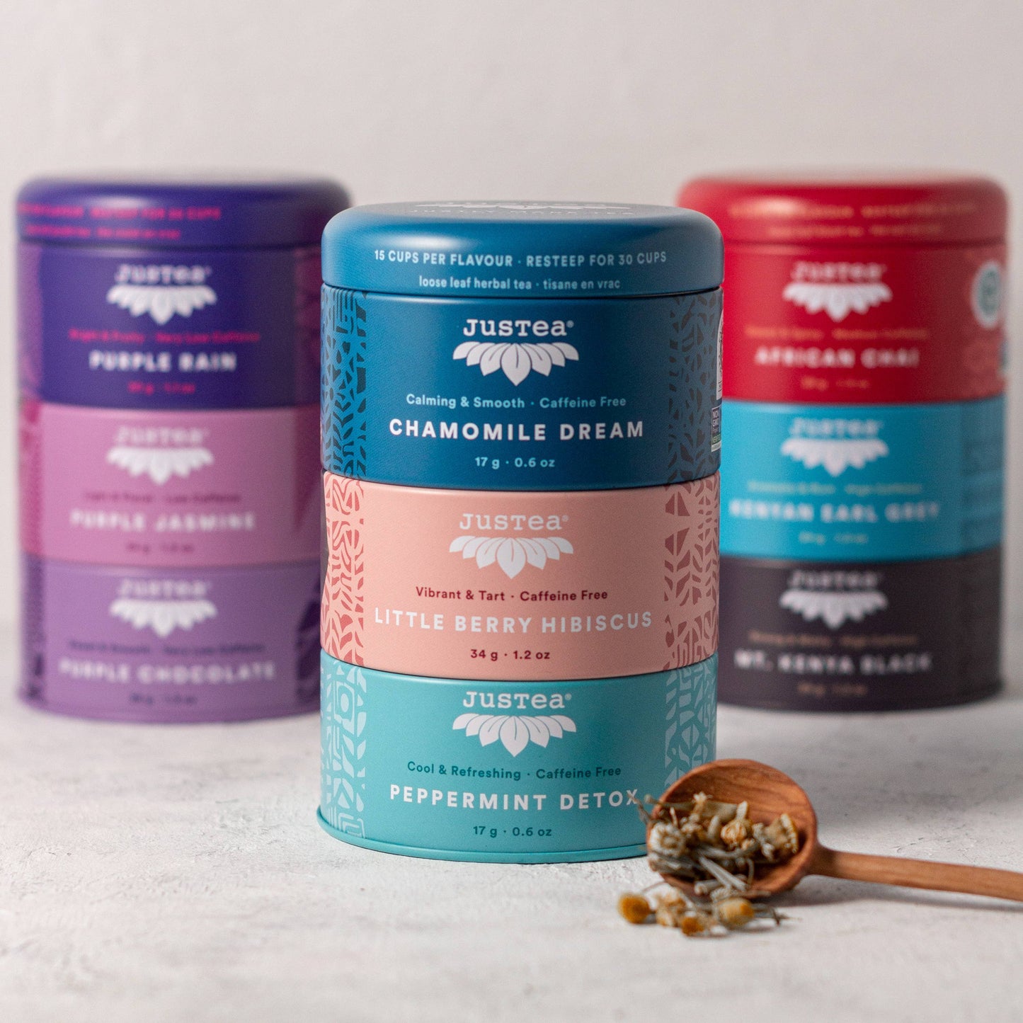 JusTea: Herbal Tea Trio Tin & Spoon - Organic, Fair-Trade Tea Gift