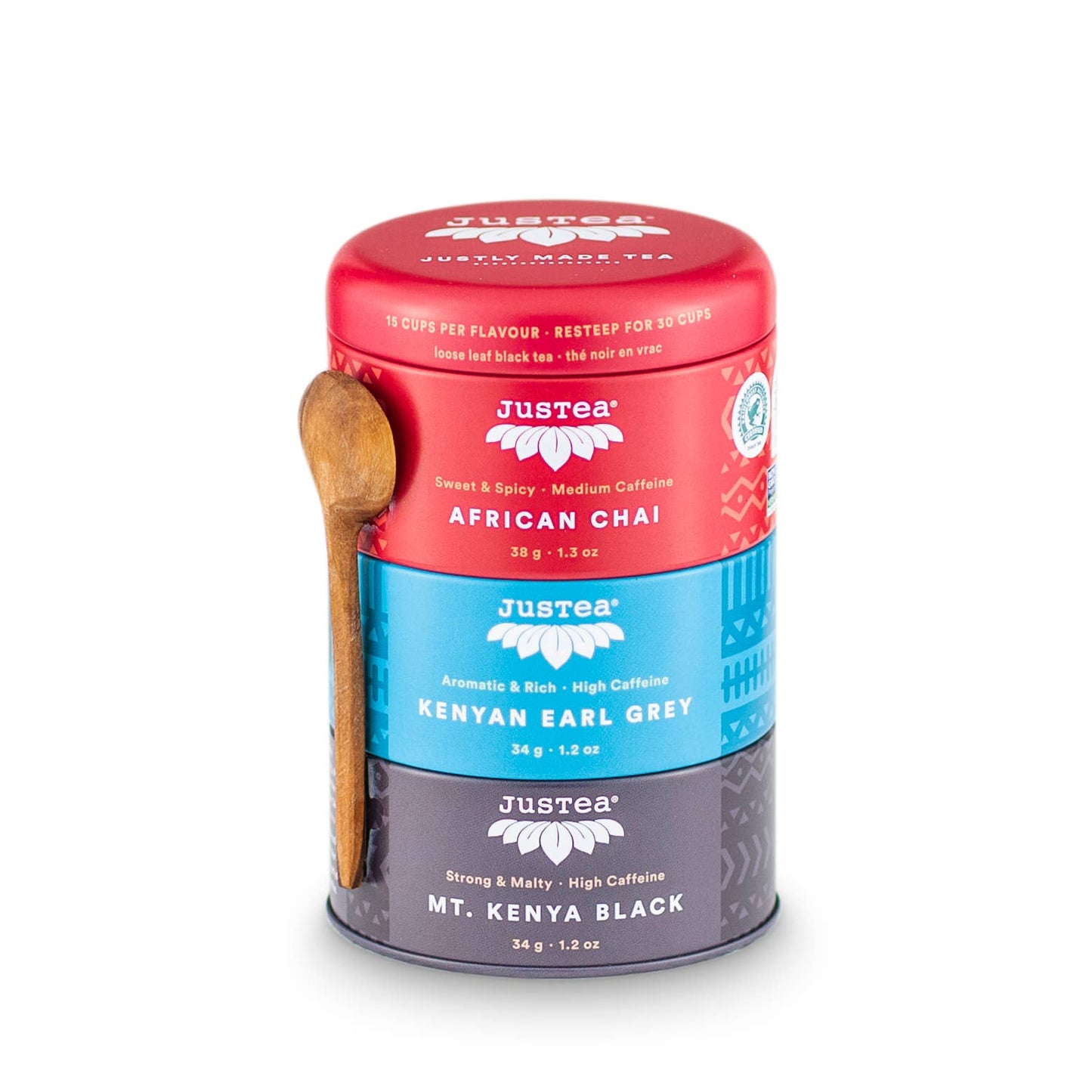 JusTea: Black Tea Trio Tin & Spoon - Organic, Fair-Trade Tea Gift