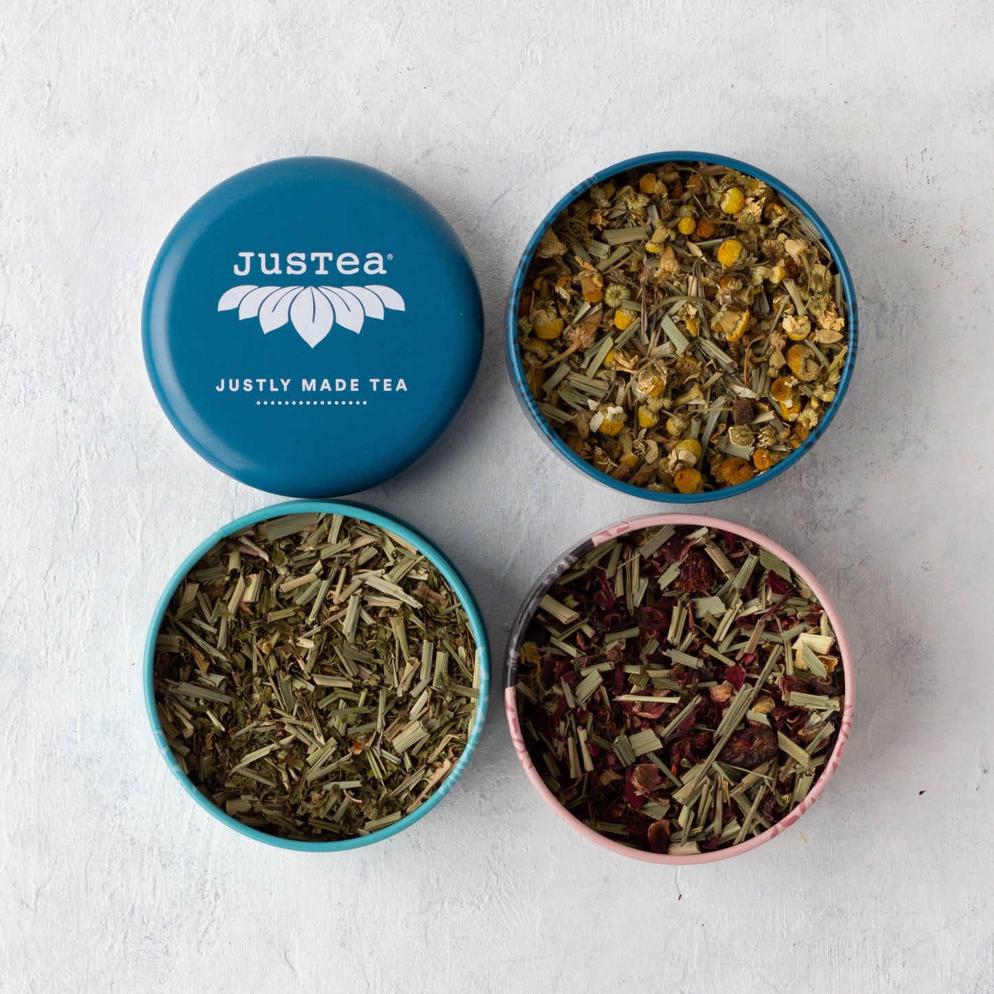 JusTea: Herbal Tea Trio Tin & Spoon - Organic, Fair-Trade Tea Gift