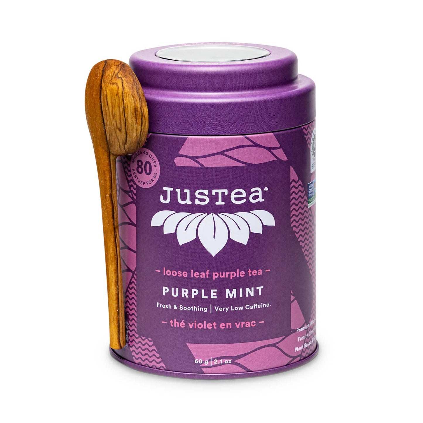 JusTea: Purple Mint Tin with Spoon - Organic, Fair-Trade, Purple Tea