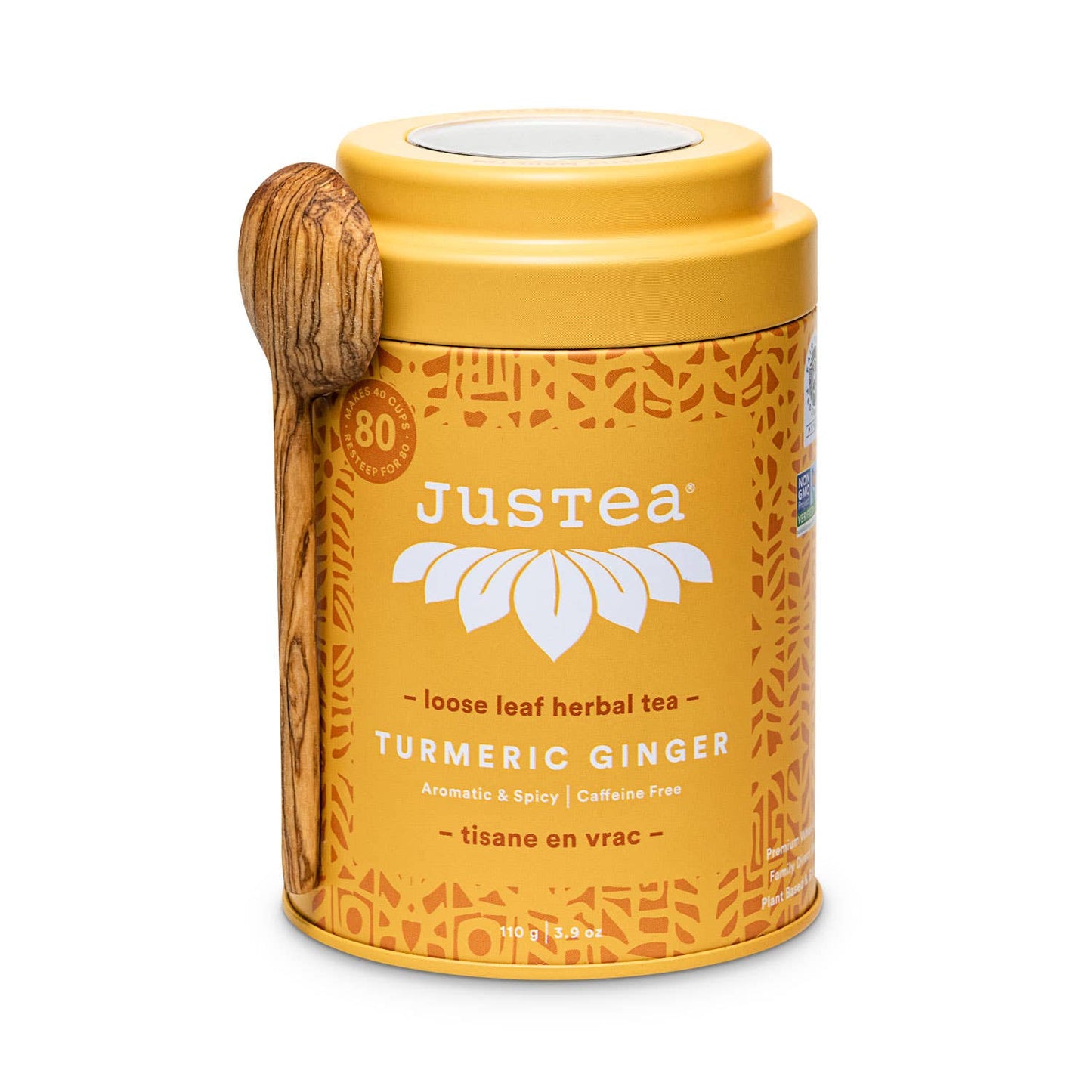 JusTea: Turmeric Ginger Tin & Spoon - Organic, Fair-Trade Herbal Tea