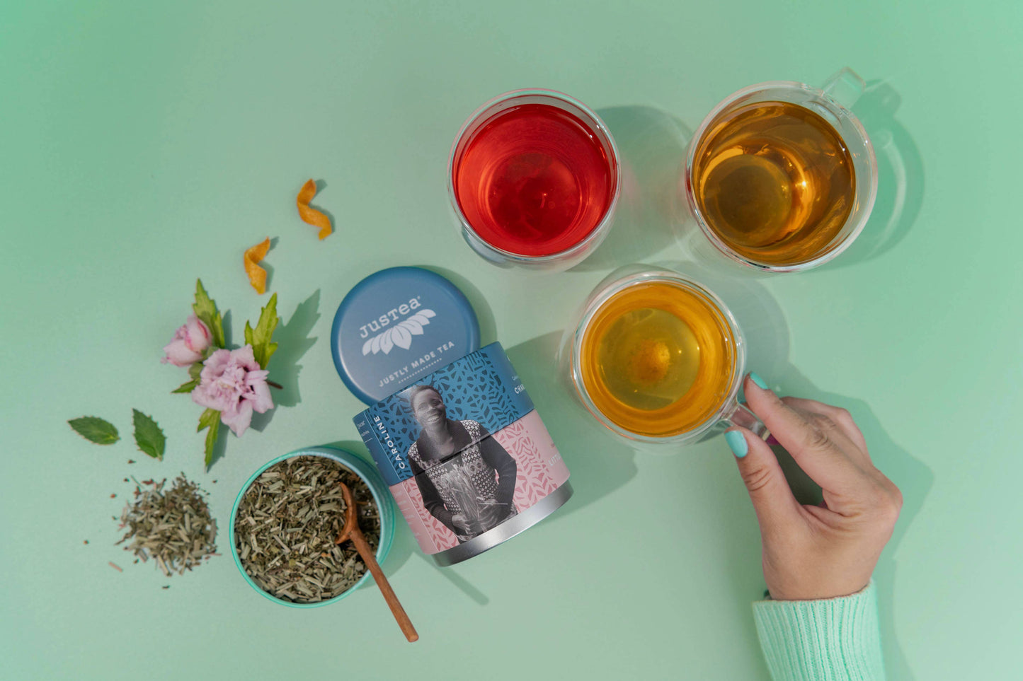 JusTea: Herbal Tea Trio Tin & Spoon - Organic, Fair-Trade Tea Gift