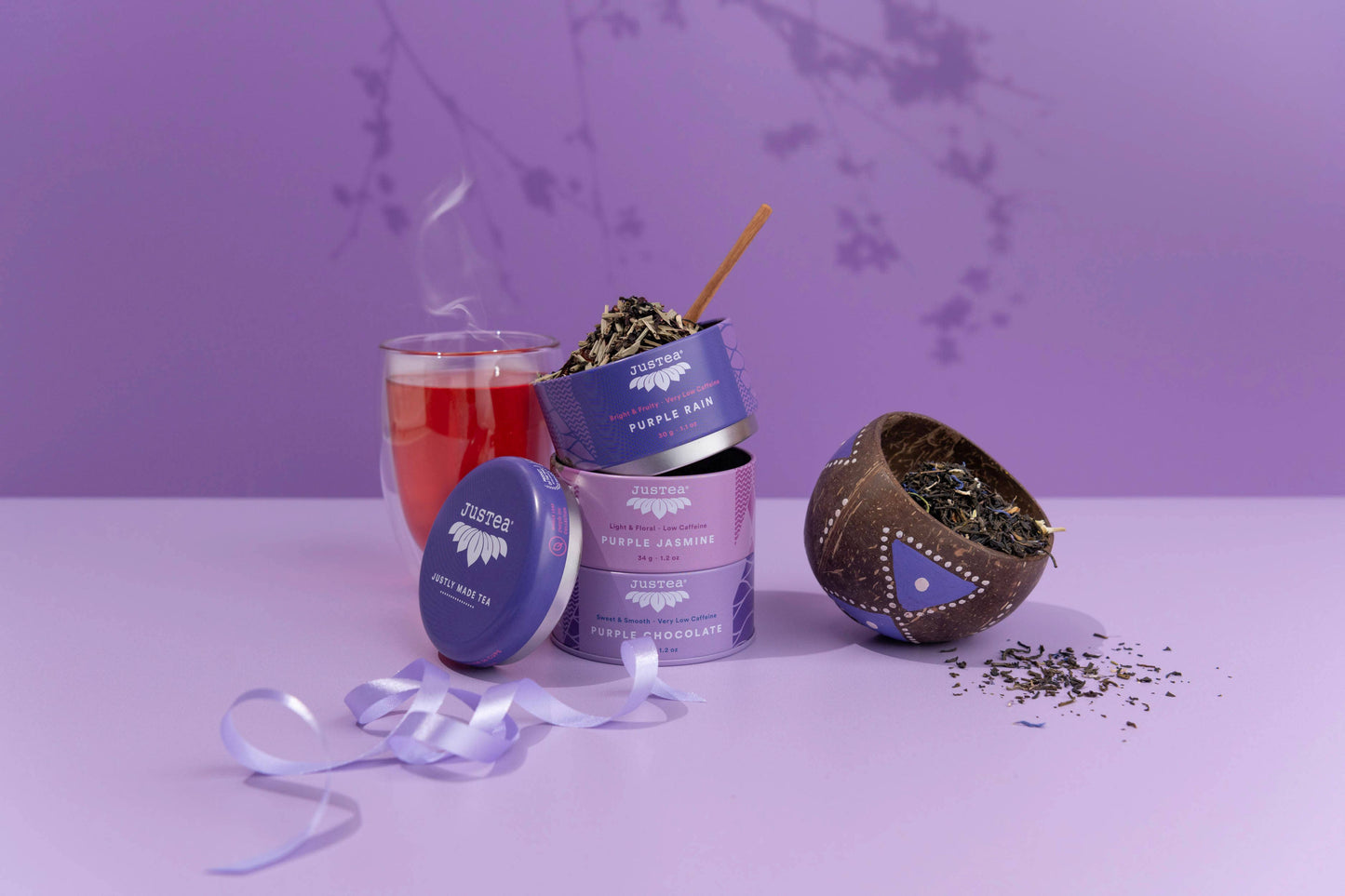 JusTea: Purple Tea Trio Tin & Spoon - Organic, Fair-Trade Tea Gift
