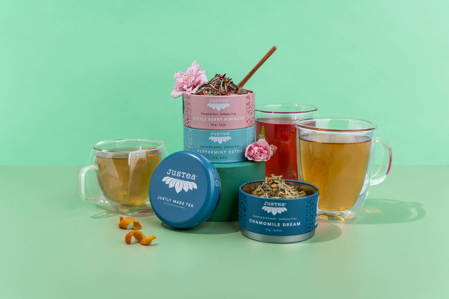 JusTea: Herbal Tea Trio Tin & Spoon - Organic, Fair-Trade Tea Gift