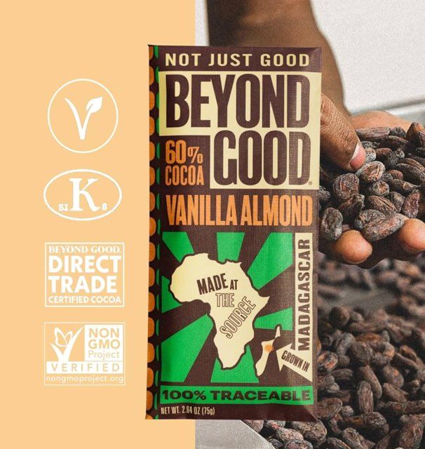 Beyond Good 60% Cocoa Vanilla Almond Chocolate Bar Grown In Madagascar-2.64oz