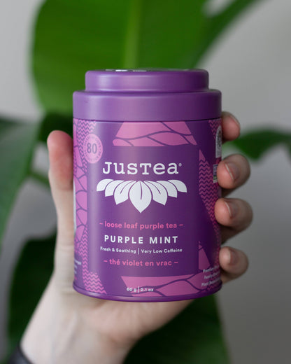 JusTea: Purple Mint Tin with Spoon - Organic, Fair-Trade, Purple Tea