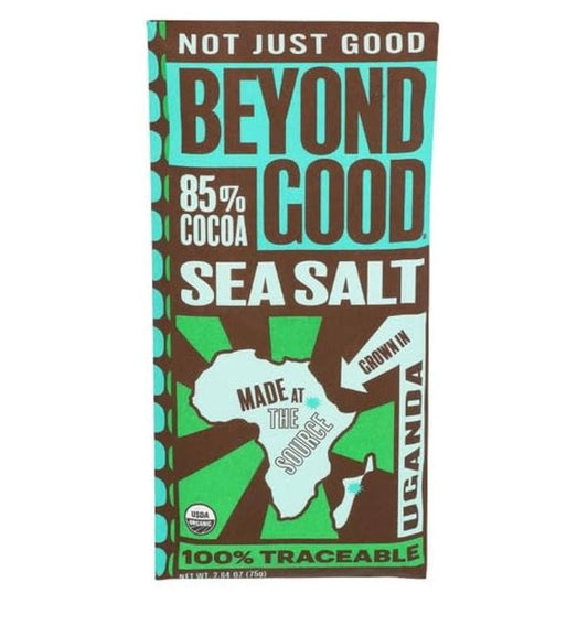 Beyond Good 85% Cocoa Chocolate Bar-Sea Salt- Grown In Uganda-2.64oz