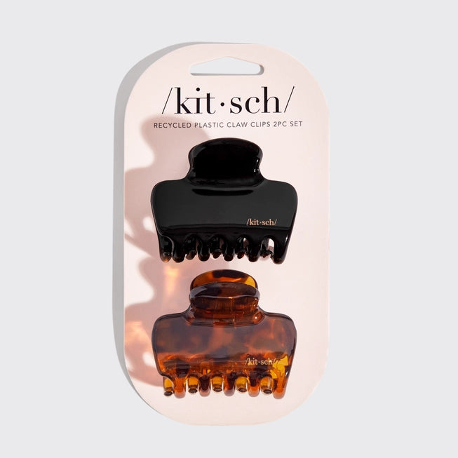 Kitsch: Recycled Plastic Medium Puffy Claw Clips 2pc Set- Black/Tort