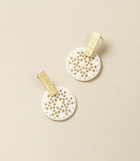 Matr Boomie Fair Trade: Charu Filigree Bone and Brass Bar Stud Drop Earrings