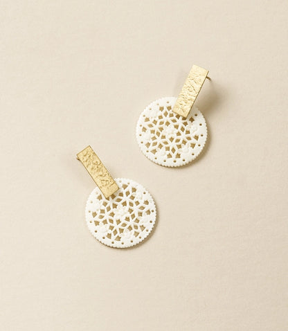 Matr Boomie Fair Trade: Charu Filigree Bone and Brass Bar Stud Drop Earrings