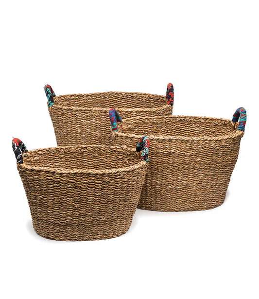 Matr Boomie Harvest Floor Storage Baskets Set of 3 - Hand Woven, Assorted