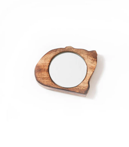 Matr Boomie Fair Trade: Cat Pocket Mirror - Antique Finish Mango Wood