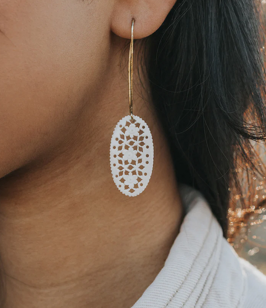 Matr Boomie Fair Trade: Charu Filigree Bone and Brass Drop Earrings