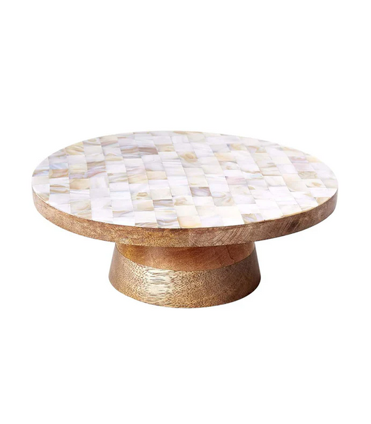 Matr Boomie Fair Trade: Chitra Cake Stand - Handmade, Mango Wood, Mother of Pearl