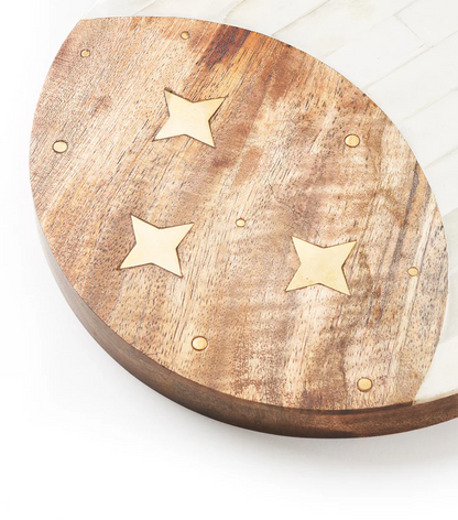 Matr Boomie Fair Trade: Nakshatra Moon Stars Cheese Board - Bone, Wood, Brass