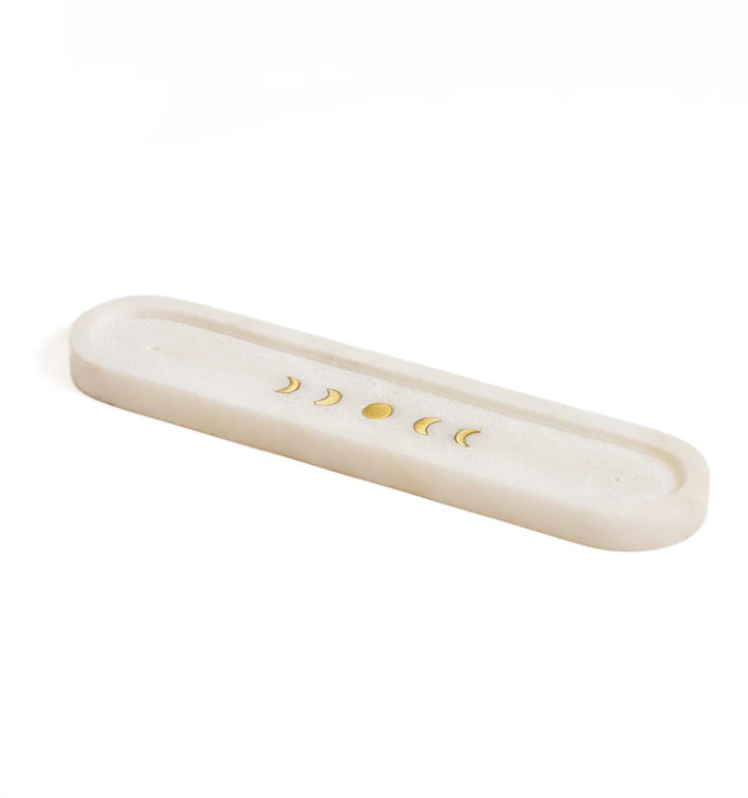 Matr Boomie Fair Trade: Indukala Moon Phase Incense Holder - White Carved Marble